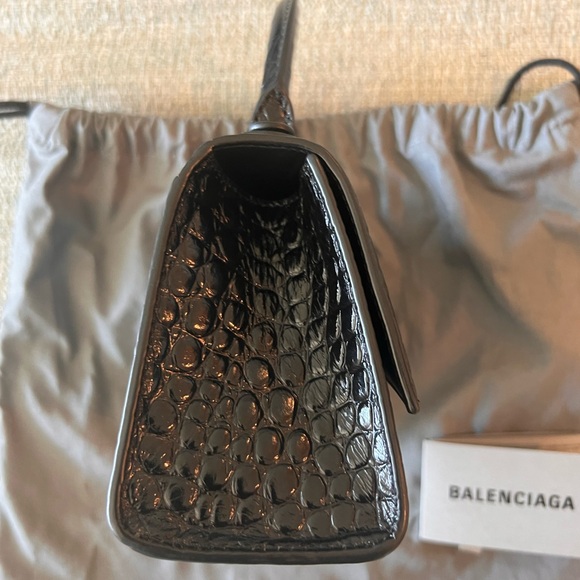 Balenciaga Hourglass Xs Handbag Crocodile Embossed in Black - Picture 5 of 9